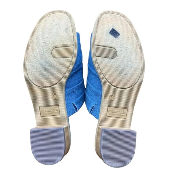 Roebuck & Co. Womens Slider Sandals Block Heels Shoes Blue Slip On 8 - Picture 7 of 8